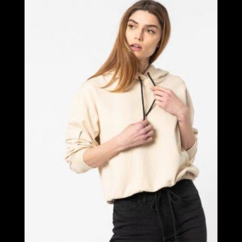 Ichi Lowise sweatshirt with hood and tie Cream Hoodie Black Drawstrings M